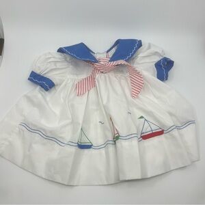 Vintage baby girl white sailor sailboat boat dress collar necktie 24 months